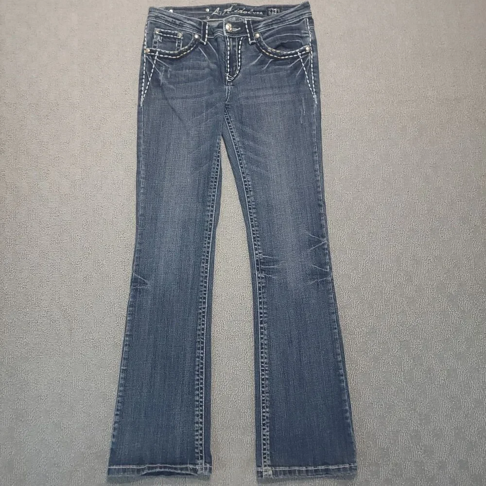 LA Idol USA Jeans Womens Juniors Size 13 Stretch Flare Bootcut Mid Rise Blue